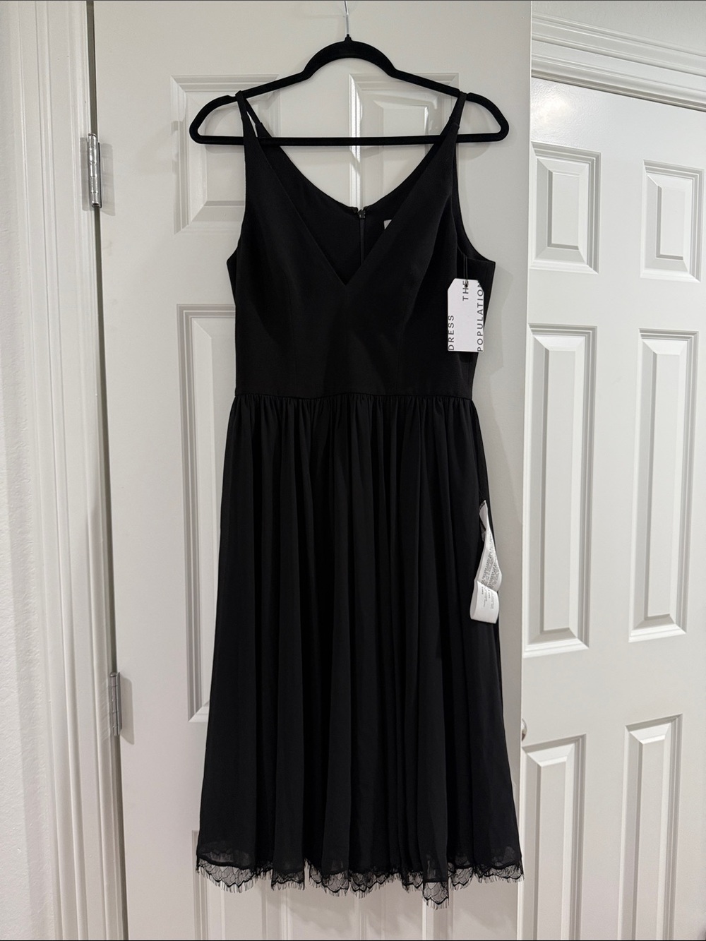 Dress the Populations Alicia Black V-Neck Sleeveless Midi Dress—retails for $198